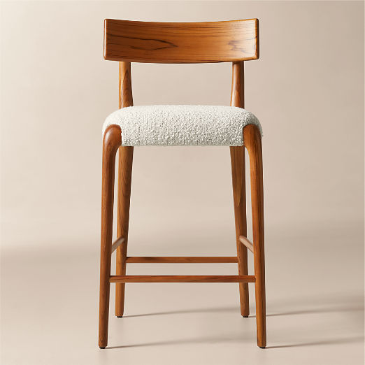 Savanna Teak Wood and Warm White Boucle Counter Stool