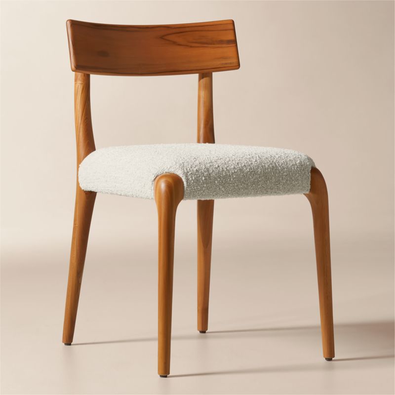 Savanna Teak Wood and Warm White Boucle Dining Chair - image 2 of 6