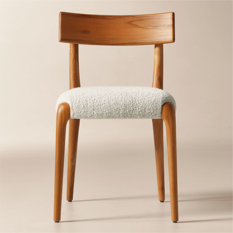 Savanna Teak Wood and Warm White Boucle Dining Chair - image 0 of 6