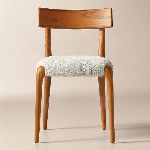 Savanna Teak Wood and Warm White Boucle Dining Chair