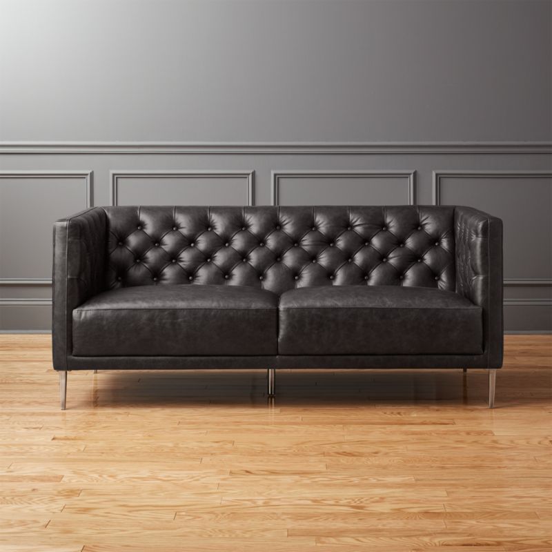 Curved Sofas Cb2 Savile Black Leather Tufted Apartment Sofa