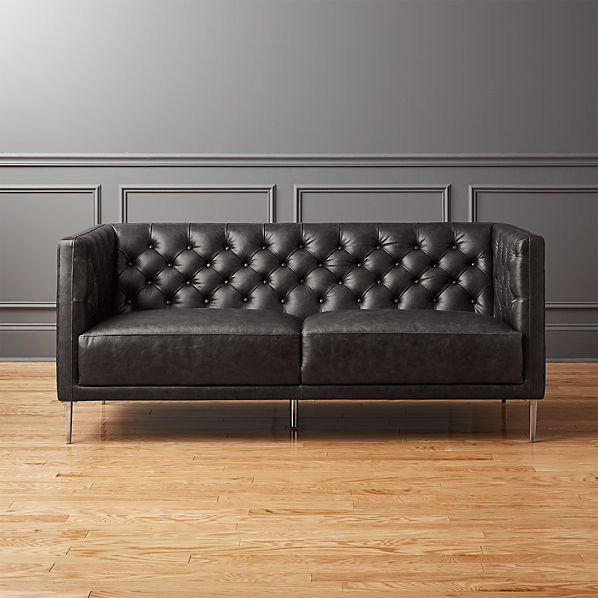 Savile Black Leather Tufted Apartment Sofa