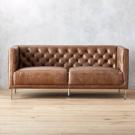 Apartment Sofas Cb2 Savile Dark Saddle Leather Tufted Apartment Sofa