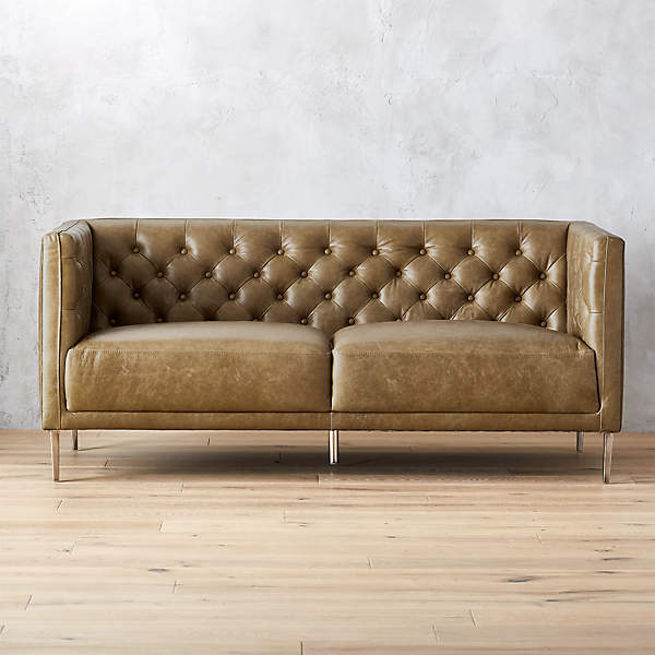 Savile Leather Tufted Apartment Sofa, Leather Tufted Sofas