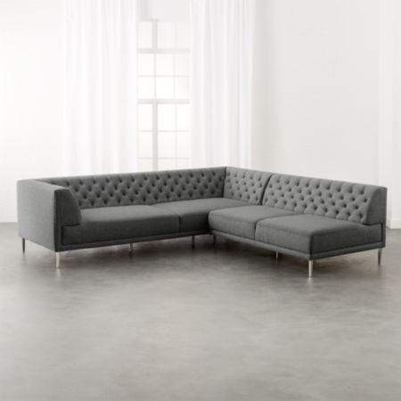 Savile Taylor Grey Tufted Sectional Sofa Cb2