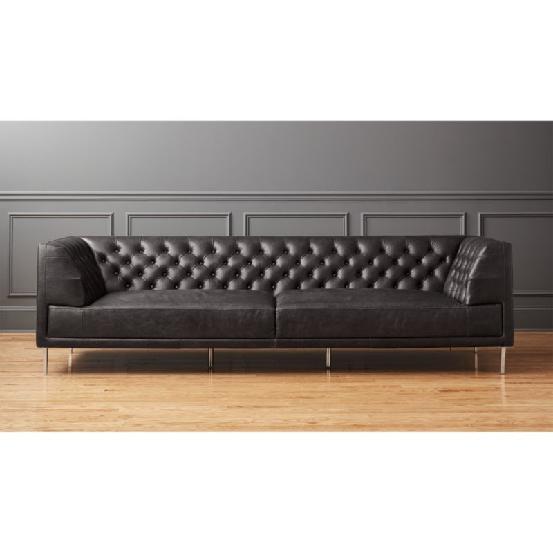 Savile Black Leather Tufted Sectional Sofa Baci Living Room