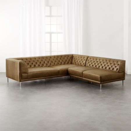 Savile Saddle Leather Tufted Sectional Sofa