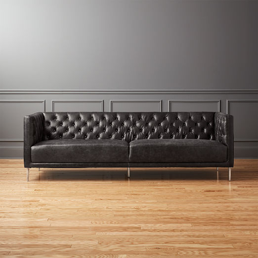Tufted Sofas Cb2 Savile Black Leather Tufted Sofa