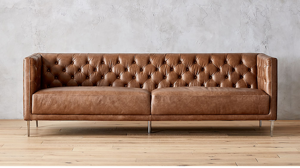 Savile Dark Saddle Brown Leather Tufted Sofa Reviews Cb2