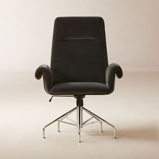 Velvet Office Chairs For The Home Workspace CB2 Canada   Saviti Black Velvet Office Chair 