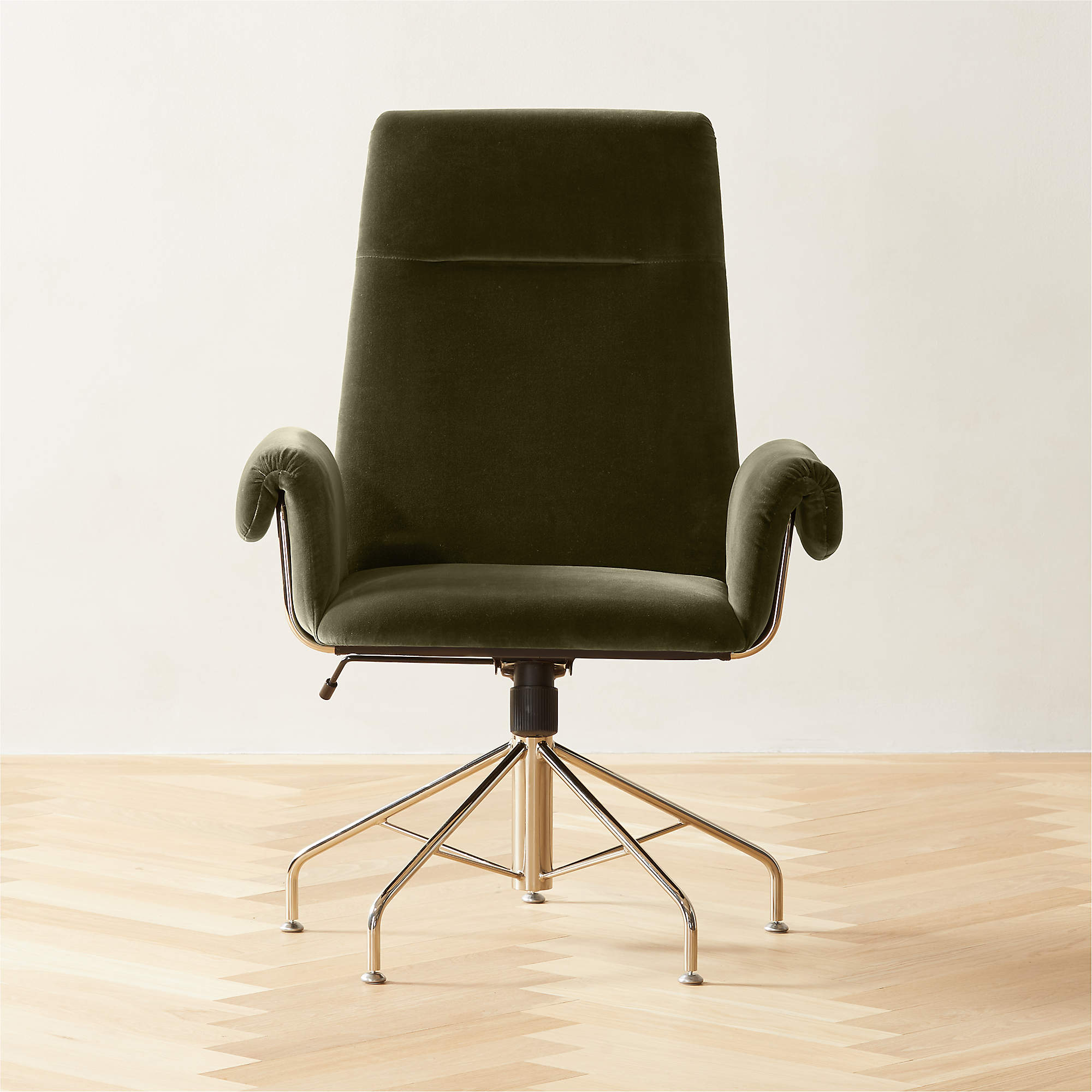 Saviti Modern Olive Velvet Desk Chair + Reviews CB2