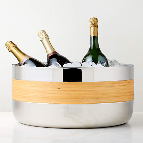 Savoy Polished Stainless Steel and Rattan Oval Beverage Tub