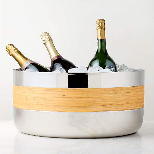 Savoy Polished Stainless Steel and Rattan Oval Beverage Tub