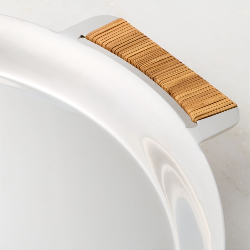 Savoy Polished Stainless Steel and Rattan Oval Cocktail Tray