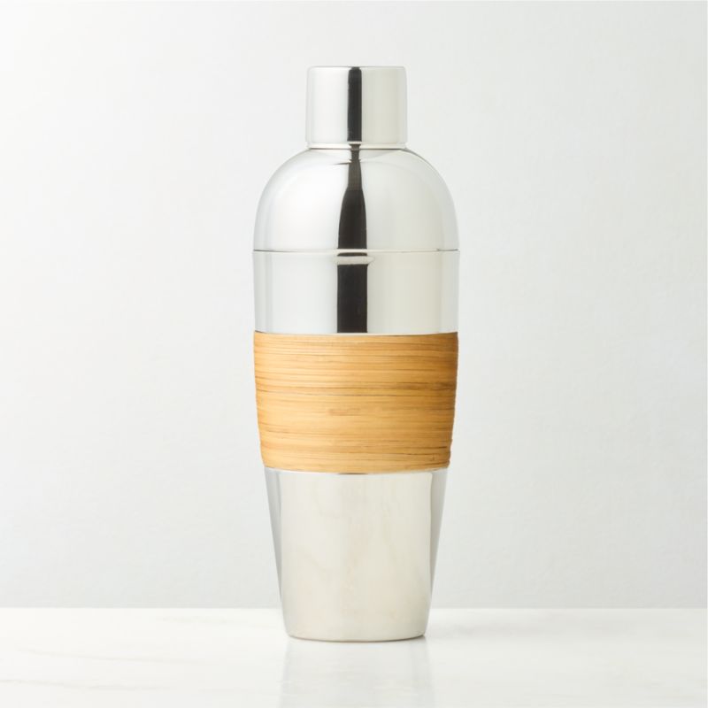 Viewing product image Savoy Polished Stainless Steel and Rattan Cocktail Shaker - image 1 of 5