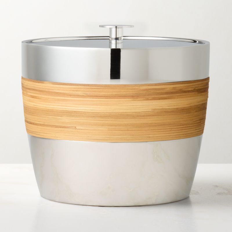 Viewing product image Savoy Polished Stainless Steel and Rattan Ice Bucket - image 1 of 6