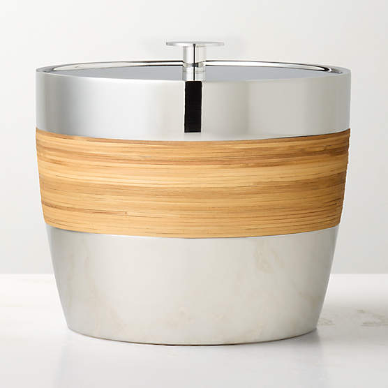 Savoy Polished Stainless Steel and Rattan Ice Bucket
