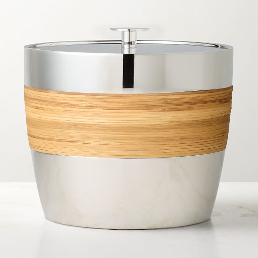 Savoy Polished Stainless Steel and Rattan Ice Bucket