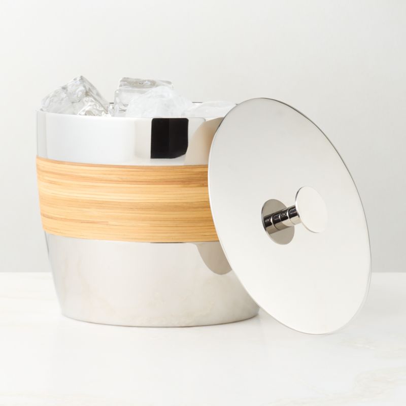 Savoy Polished Stainless Steel and Rattan Ice Bucket