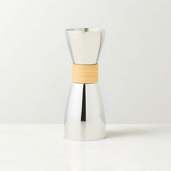 Savoy Polished Stainless Steel and Rattan Jigger