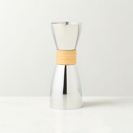 Savoy Polished Stainless Steel and Rattan Jigger