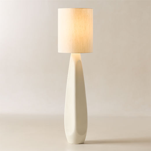 Saxon White High-Gloss Resin Floor Lamp with Silk Shade