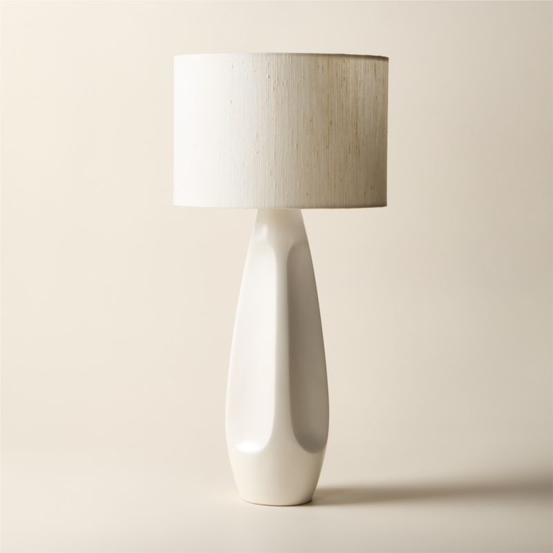 Saxon White High-Gloss Resin Table Lamp with Silk Shade - image 4 of 5