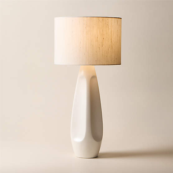 Saxon White High-Gloss Resin Table Lamp with Silk Shade