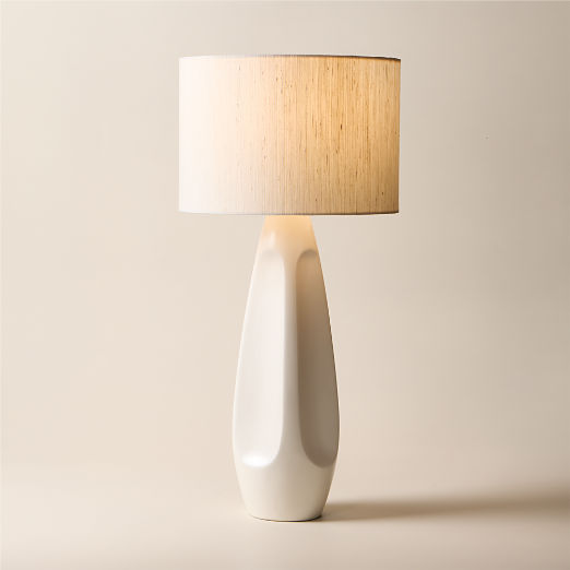 Saxon White High-Gloss Resin Table Lamp with Silk Shade
