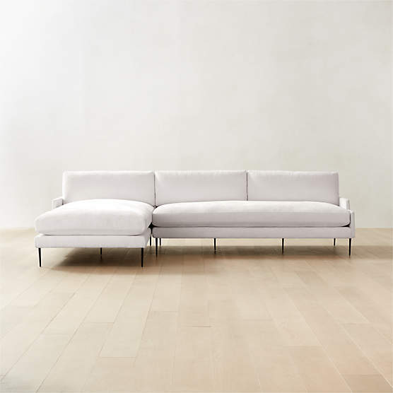 Scalino 2-Piece L-Shaped White Performance Velvet Sectional Sofa with Left Arm Chaise