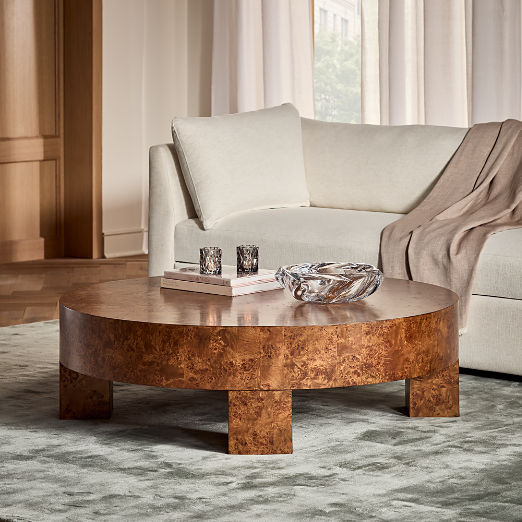 Scatola 48" Round Brown Burl Wood Coffee Table