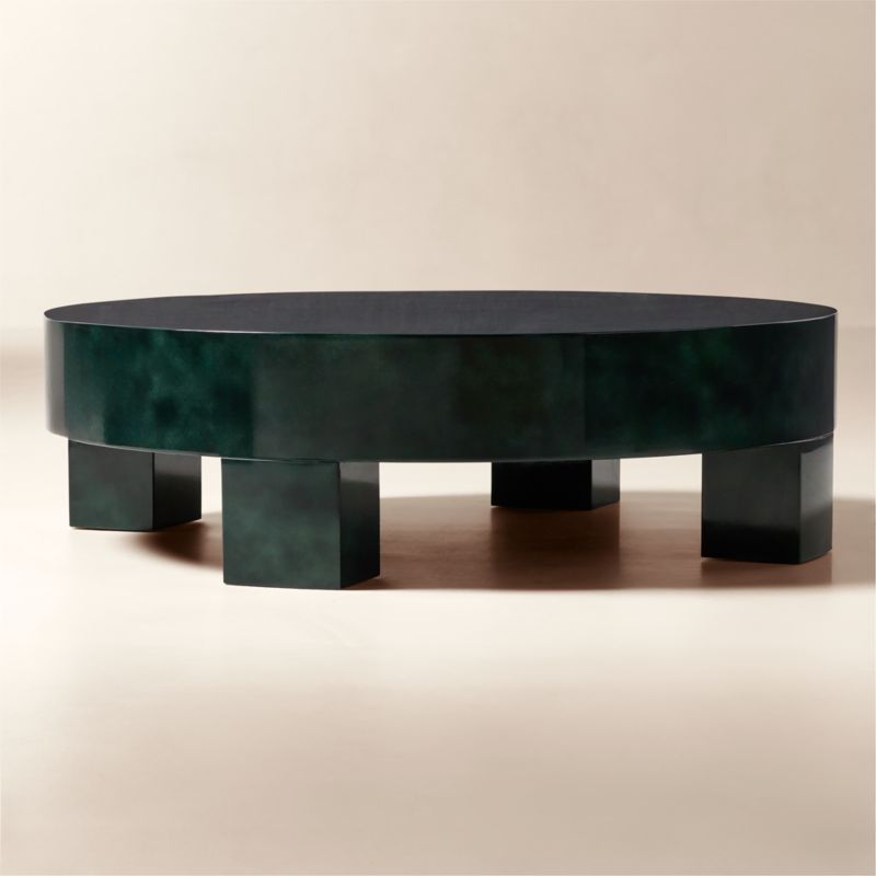 Scatola 48" Round Dark Green Lacquered Coffee Table - image 2 of 7