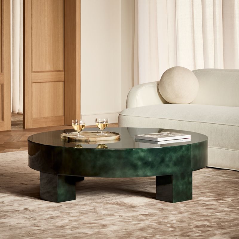 Scatola 48" Round Dark Green Lacquered Coffee Table - image 1 of 7