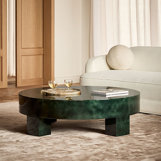 Scatola 48" Round Dark Green Lacquered Coffee Table