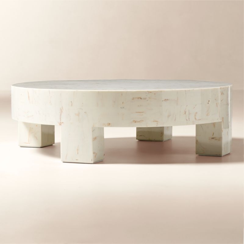 Scatola 48" Round White Tiled Resin Coffee Table - image 2 of 7