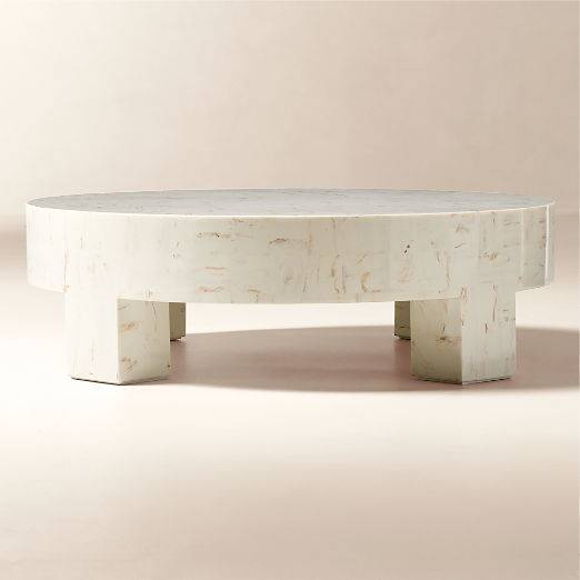 Scatola 48" Round White Tiled Resin Coffee Table