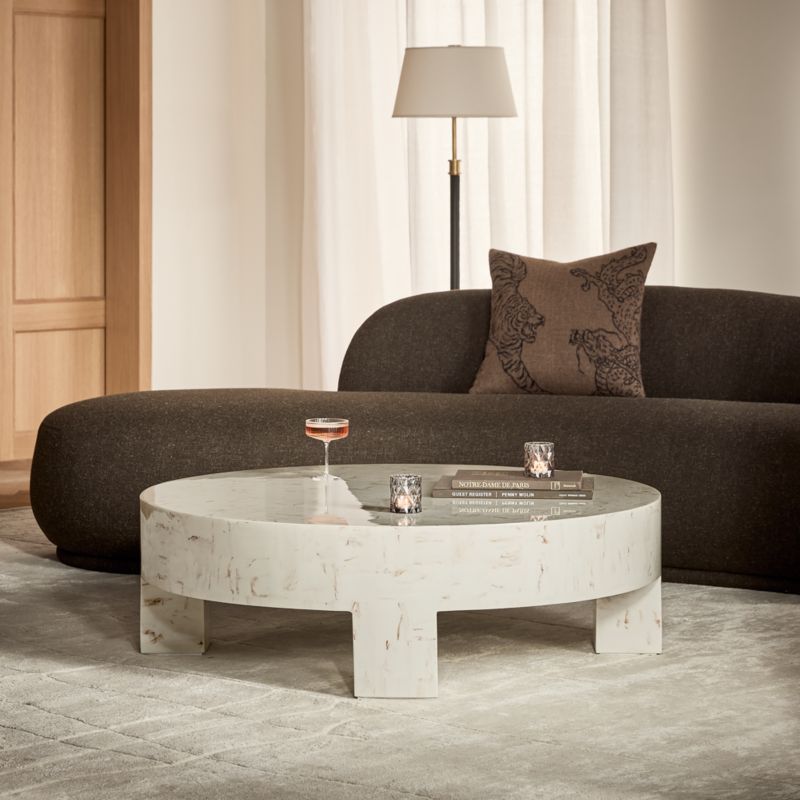 Scatola 48" Round White Tiled Resin Coffee Table - image 1 of 7