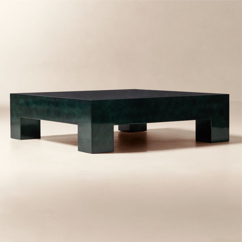 Scatola 48" Square Dark Green Lacquered Coffee Table - image 3 of 9