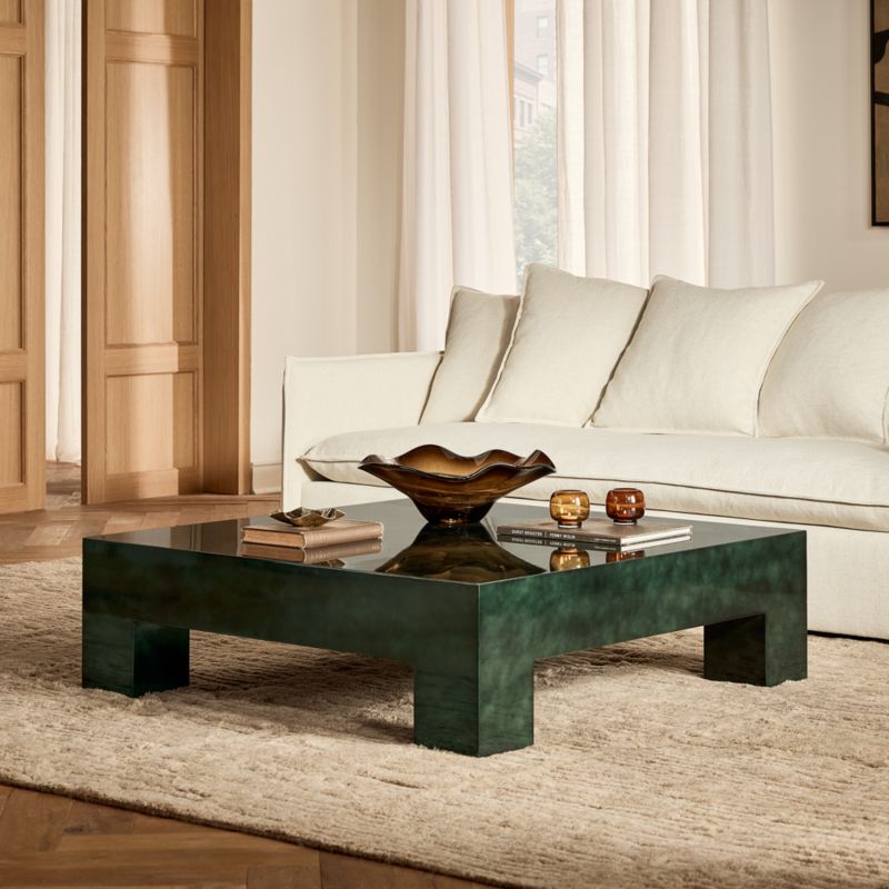Scatola 48" Square Dark Green Lacquered Coffee Table - image 2 of 9
