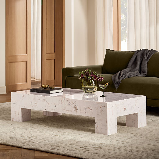 Scatola 60" Rectangular White Swirled Resin Coffee Table