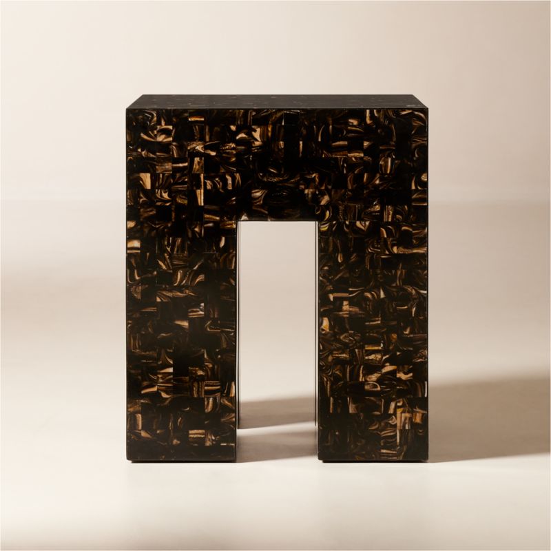 Scatola Brown Faux Horn Side Table - image 0 of 6