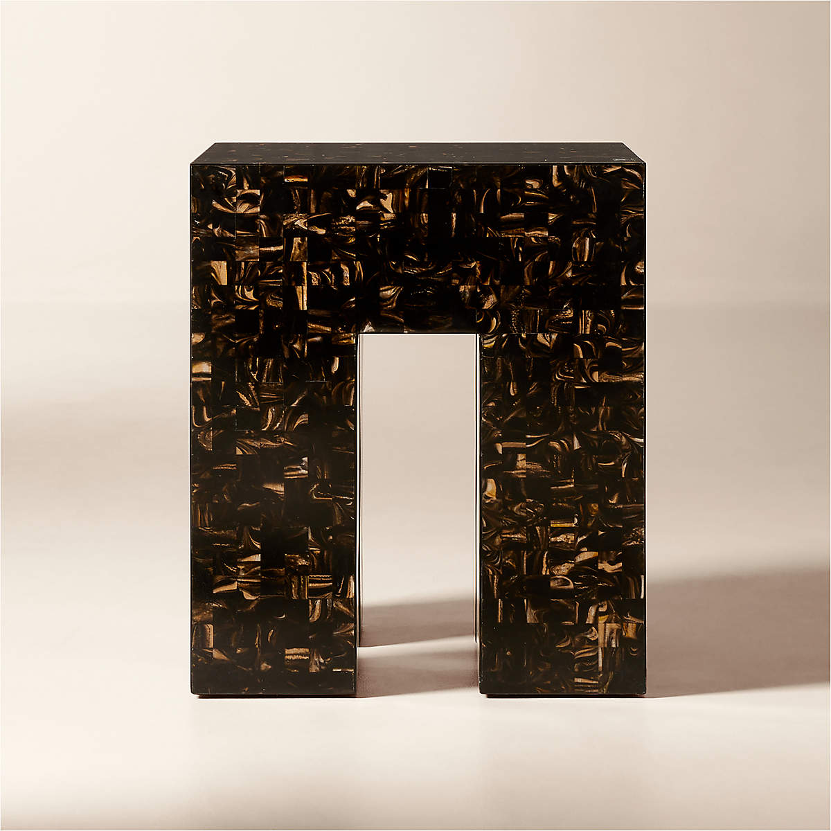 Scatola Brown Faux Horn Side Table + Reviews CB2