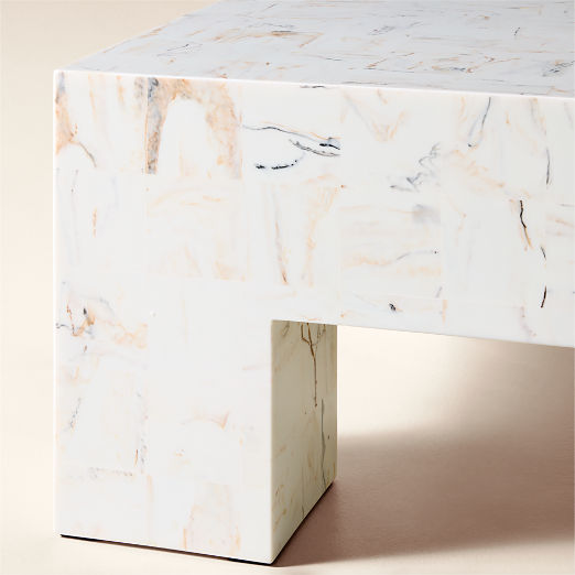 Scatola Rectangular White Swirled Resin Coffee Table