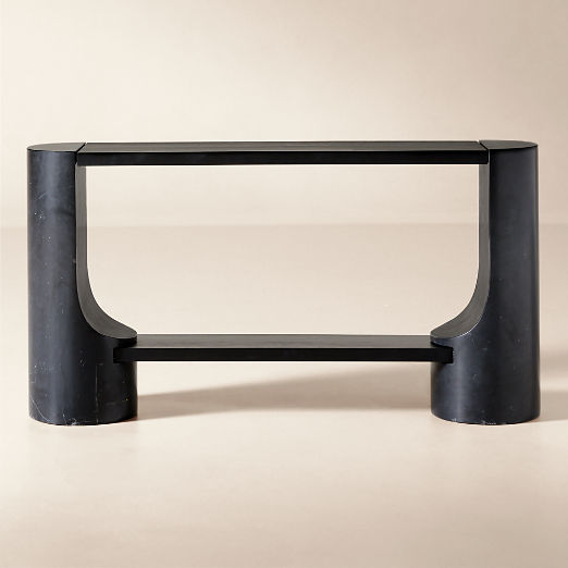 Scoop 55" Black Marble and Oak Wood Console Table