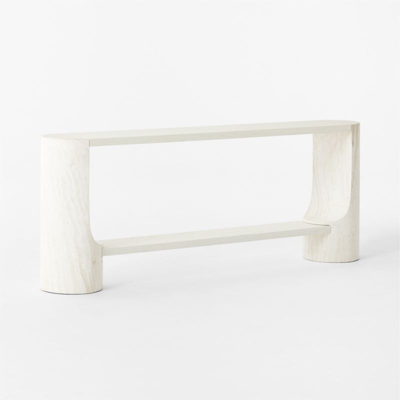 Scoop 76" Travertine and White Oak Wood Console Table - image 2 of 8