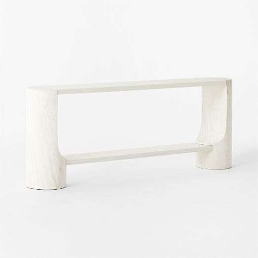 Scoop 76" Travertine and White Oak Wood Console Table