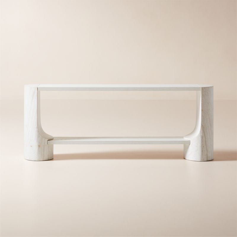 Scoop 76" Travertine and White Oak Wood Console Table - image 0 of 8