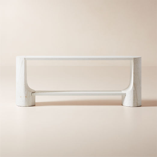 Scoop Travertine and White Oak Wood Console Table (55" - 76")