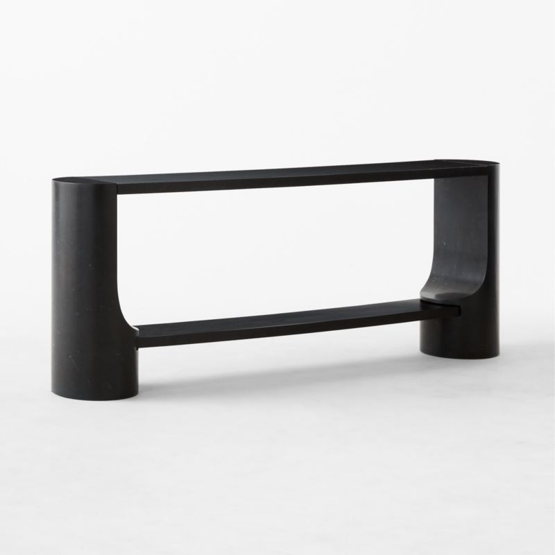 Scoop 76" Black Marble and Oak Wood Console Table - image 6 of 9