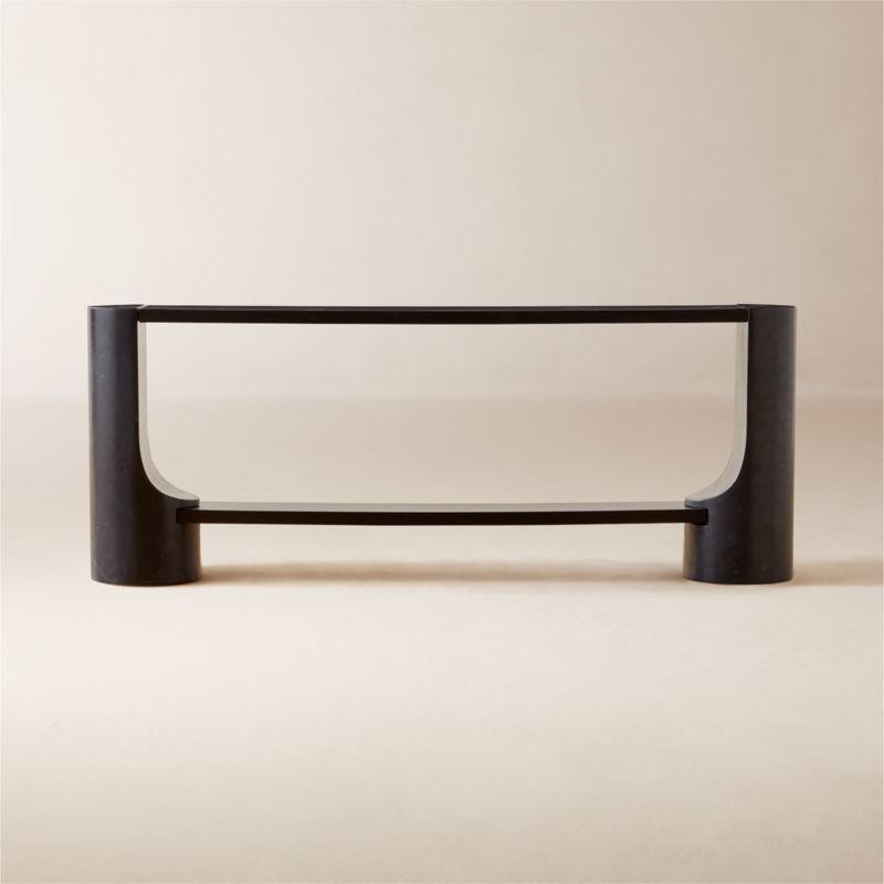 Scoop 76" Black Marble and Oak Wood Console Table - image 0 of 9